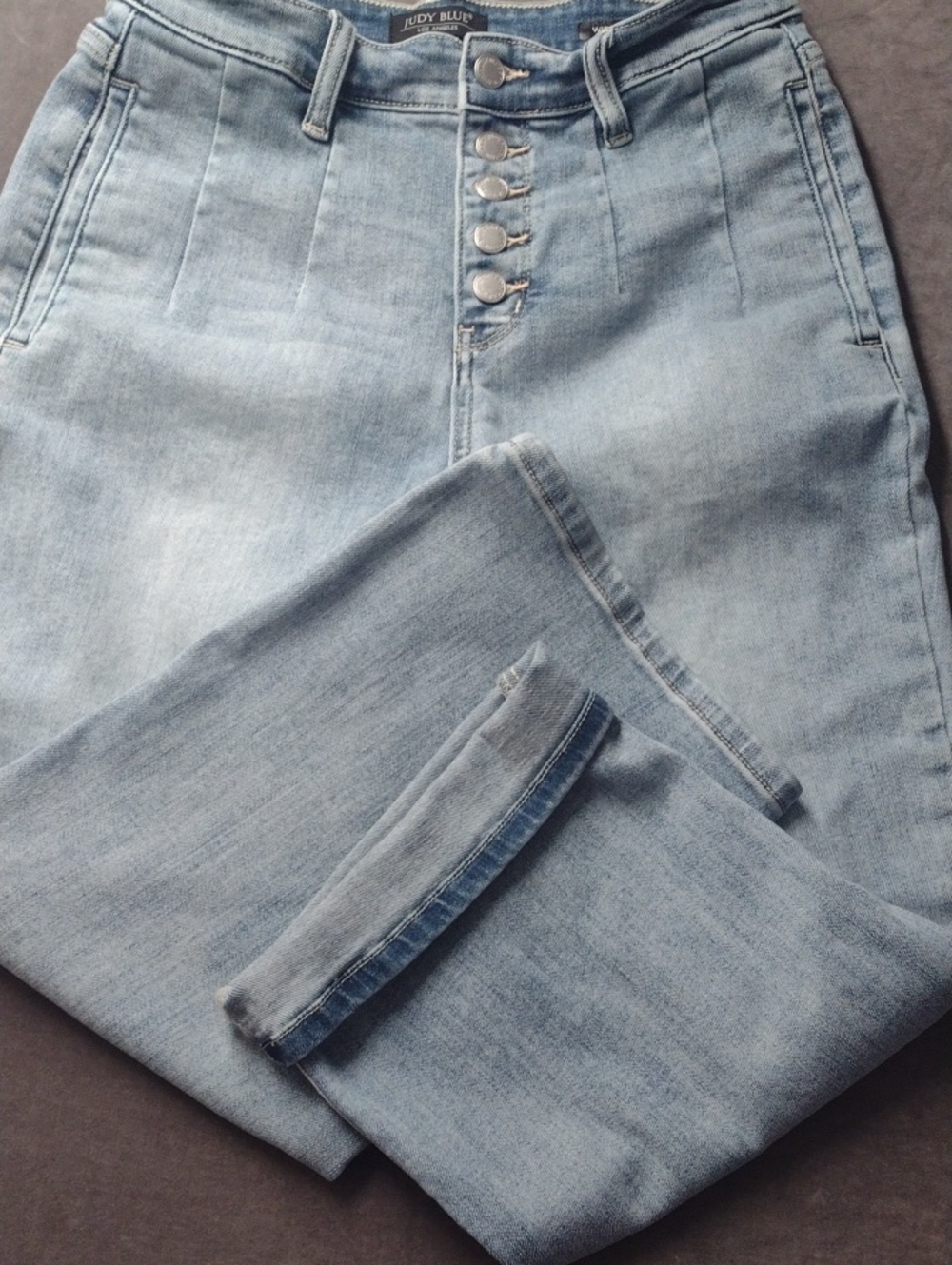 Judy Blue 9/29 Light Blue High-Rise Wide Leg Ankle Crop Button Fly Straight Jean